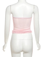 See Through Patchwork Strapless Top With Fishbone Detail Backless Fashion