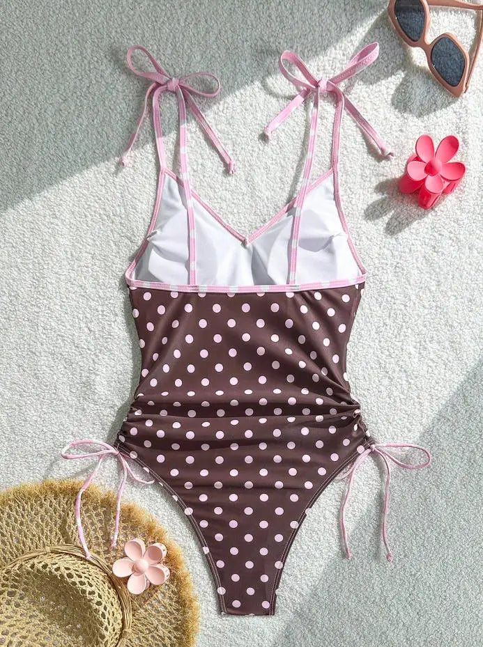 Dot Print two piece Bikini Set With Halter Neck Spaghetti Straps