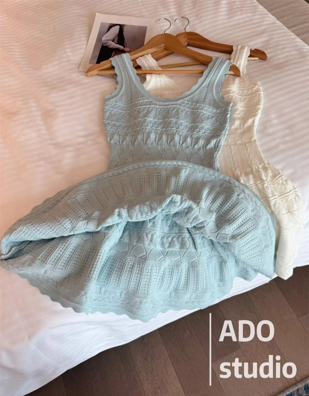 A Line Dress With Ruffled Knitted Vest For Women French Style