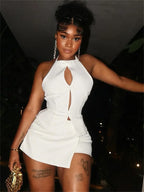 Halter Backless Top And Skirt Set Two Piece Irregular