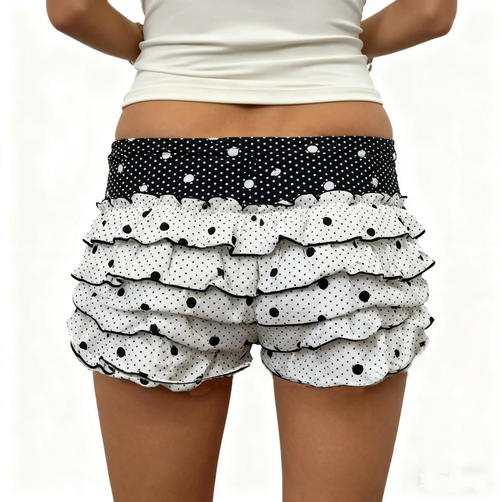 Fairy Tale Polka Dot Tiered Ruffle Shorts Low Waist Bodycon Fit Chic Streetwear Vibe