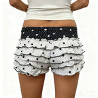 Fairy Tale Polka Dot Tiered Ruffle Shorts Low Waist Bodycon Fit Chic Streetwear Vibe