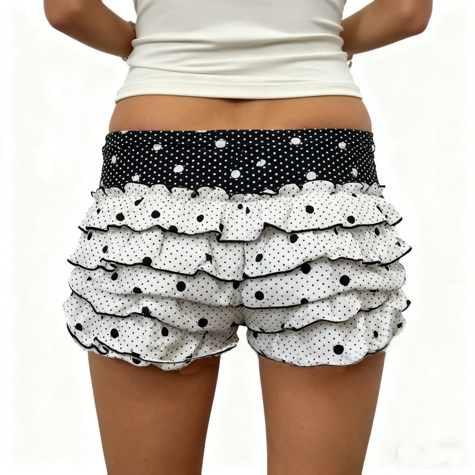 Fairy Tale Polka Dot Tiered Ruffle Shorts Low Waist Bodycon Fit Chic Streetwear Vibe