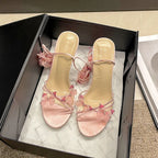 Glam Pink Satin Butterfly Strappy Heels