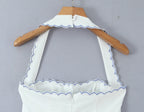 Backless Halter Embroidered White Dress For Women Elegant A Line Mini Dress