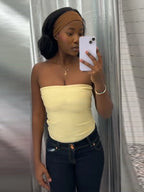 Sultry Bandage Corset Top Off Shoulder Crop With Stripe Accent