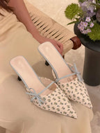 Elegant Bow Pointed Toe Mules With Thin Slip-on Heels