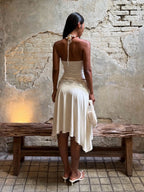 White Lace Patchwork Halter Set With Tank Top And A Line Skirt