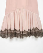Pink Lace Trim Spaghetti Strap Mini Dress With V Neck Flirty Slip On