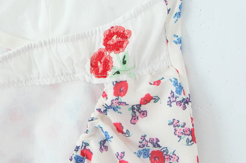 Women Fashion Sweet Floral Print Chic Halter Neck Cami Mini Y2K Embroidery Backless Dress