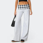 Casual Wide Leg Sweatpants Fold Over Waist Low Rise Flare Yoga Lounge