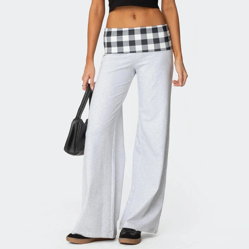 Casual Wide Leg Sweatpants Fold Over Waist Low Rise Flare Yoga Lounge
