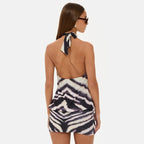 Zebra Print Halter Backless Mini Dress For Nightlife Chic