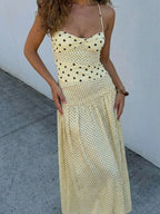 Backless Lace Up Polka Dot Maxi Dress