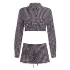 Plaid Streetwear Set With Cropped Shirt And Mini Skirt