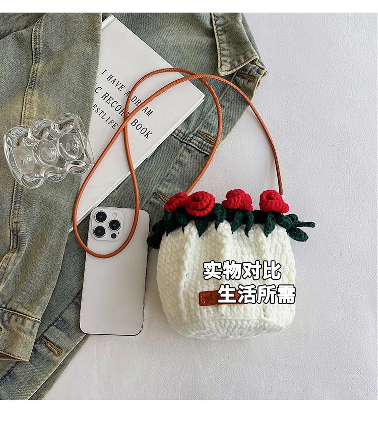String Bucket Bag For Women Lightweight Crossbody Versatile Hollowout Design