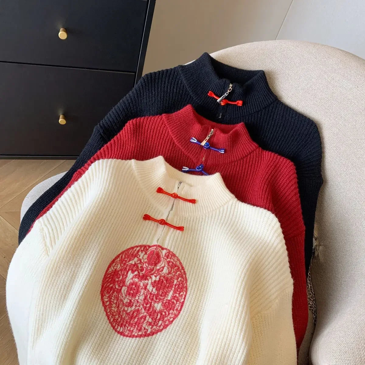 Vintage Knit Sweater With V Neck And Loose Fit