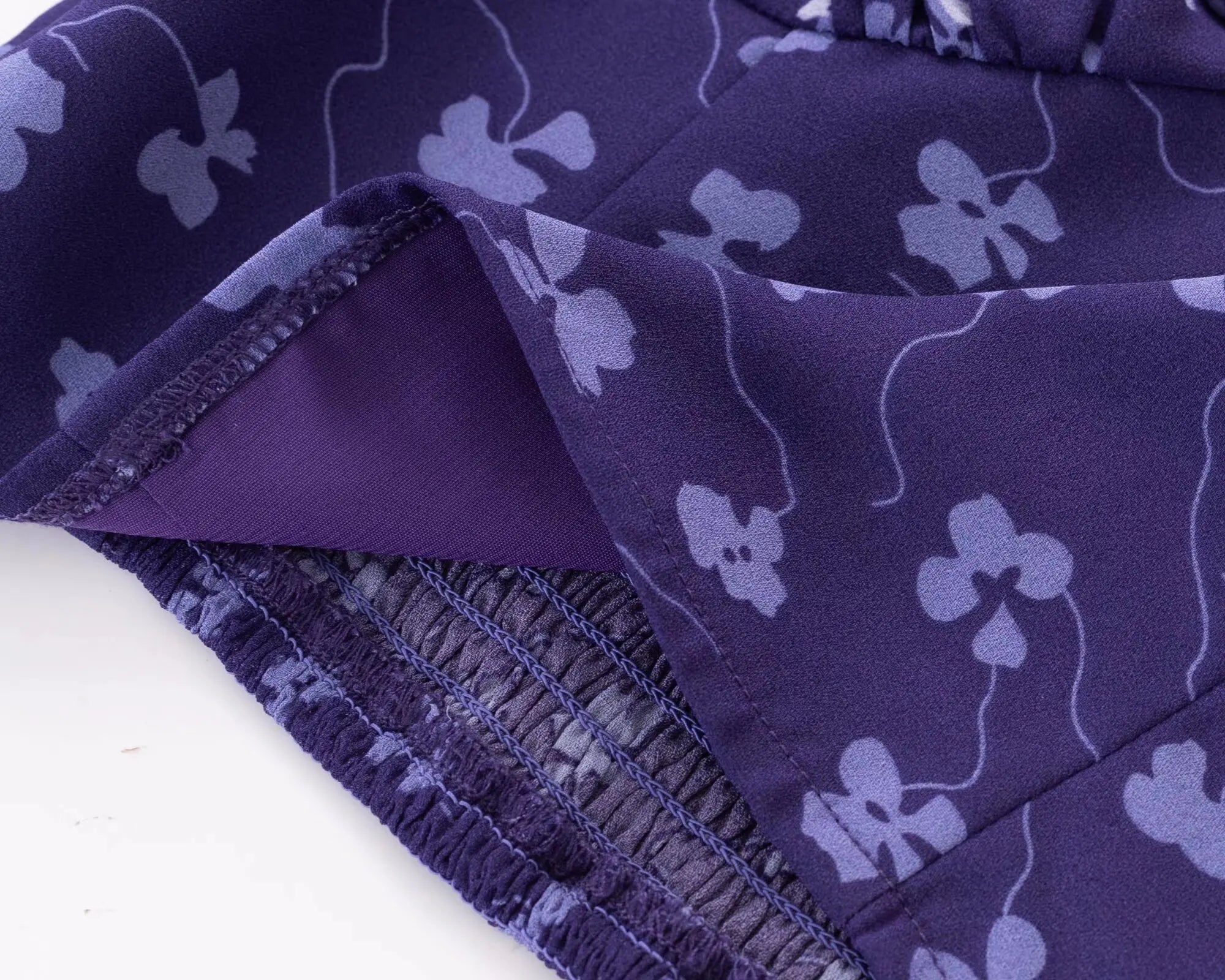 Purple Square Neckline Floral Print Blouse Flare Short Sleeve