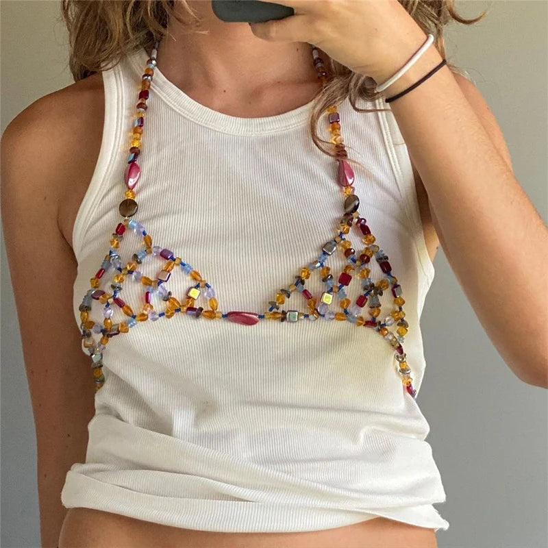 Enchanting Multicolor Beaded Crystal Fantasy Body Chain For Festival Wear And Nightlife Glow