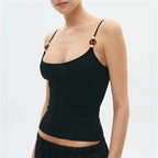 Bead Front Spaghetti Strap Cami Top Casual Sleeveless Crop Top Slim Fit