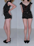 Ruffled Dots Bow Top Smocked Shorts Set