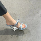 Bow Stiletto Sandals With French Peep-Toe, One-And-A-Half Slip, Elegant Evening Heels