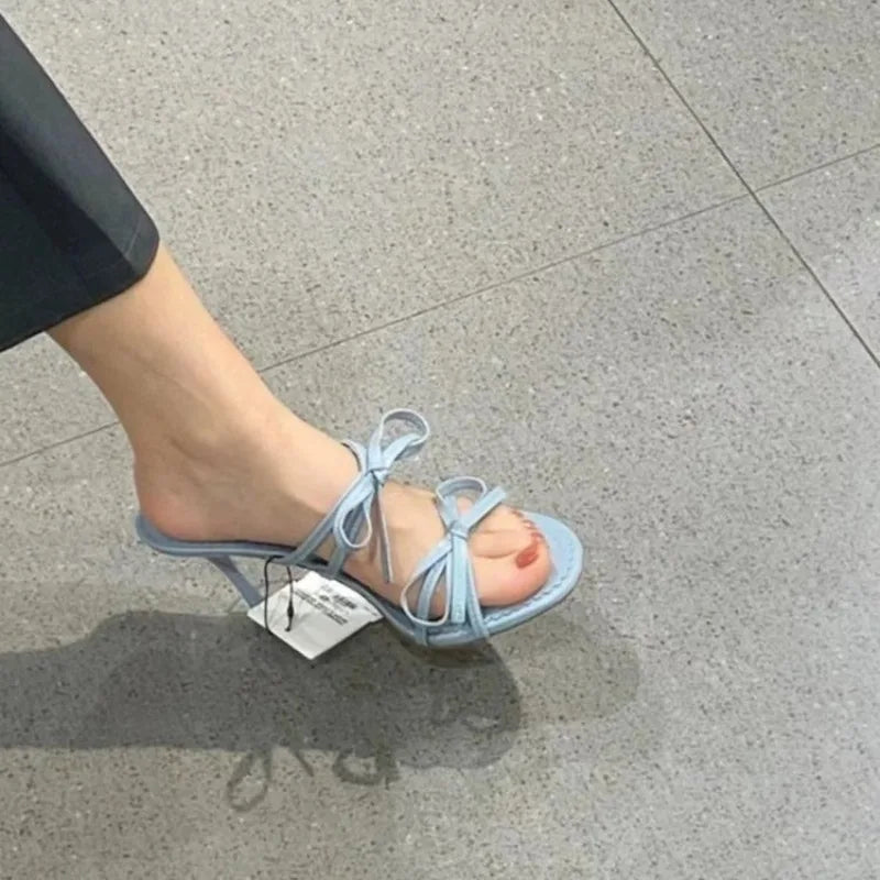 Bow Stiletto Sandals With French Peep-Toe, One-And-A-Half Slip, Elegant Evening Heels