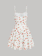 Cherry Print Vintage Summer Dress With A-Line Swing Sundress