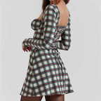 Women Lace Bodycon Mini Square Neck Long Sleeve Bustier Dress