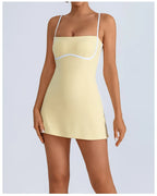 Women's Tennis Sleeveless Contrast Workout Yoga Build in Shorts Fashion Tight Fitting Skirts Suit