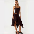 Soft Ruffle High Waist Midi Skirt With Asymmetrical Hem