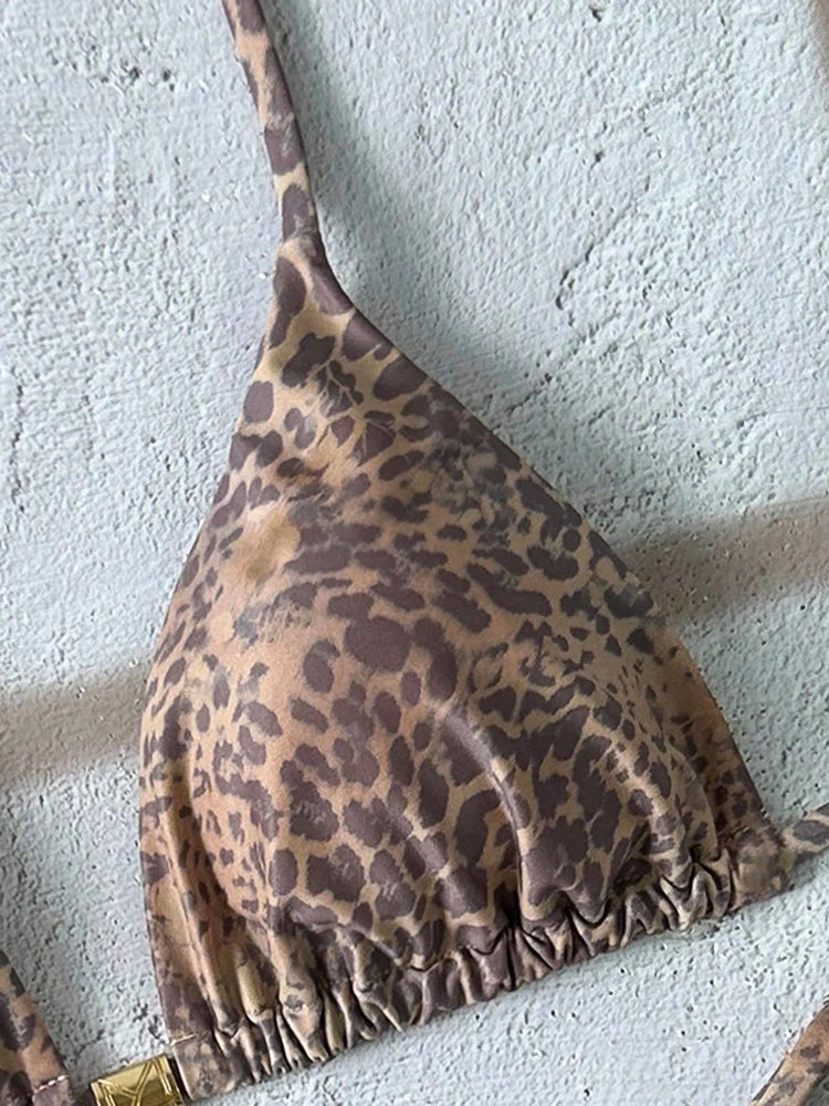 Flirty Leopard Print Push Up Bikini Set