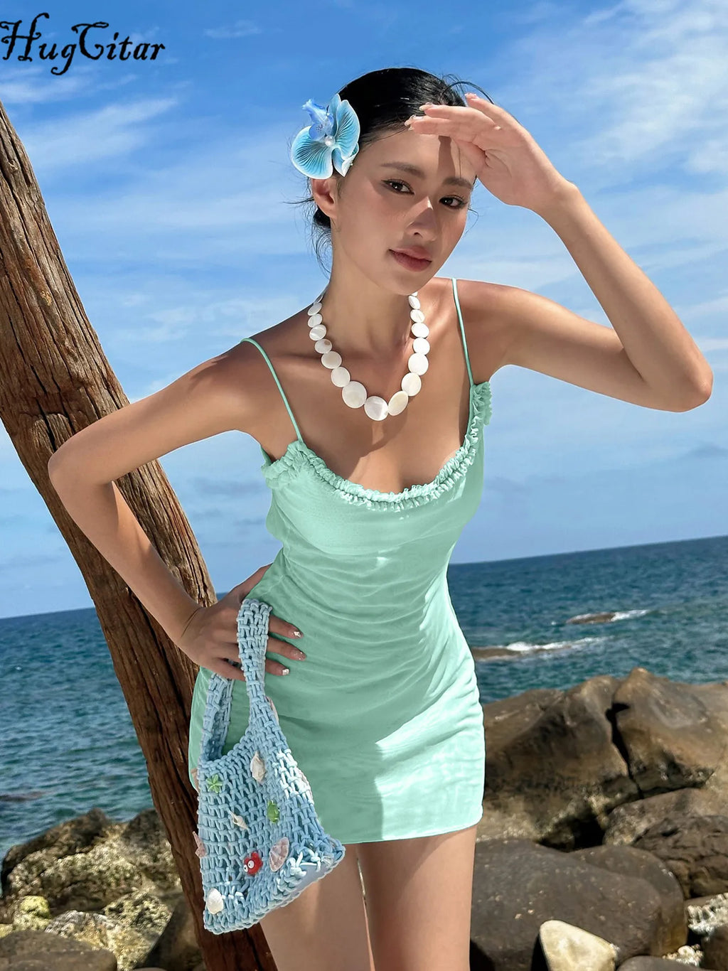 Mesh Ruffle Backless Mini Sundress