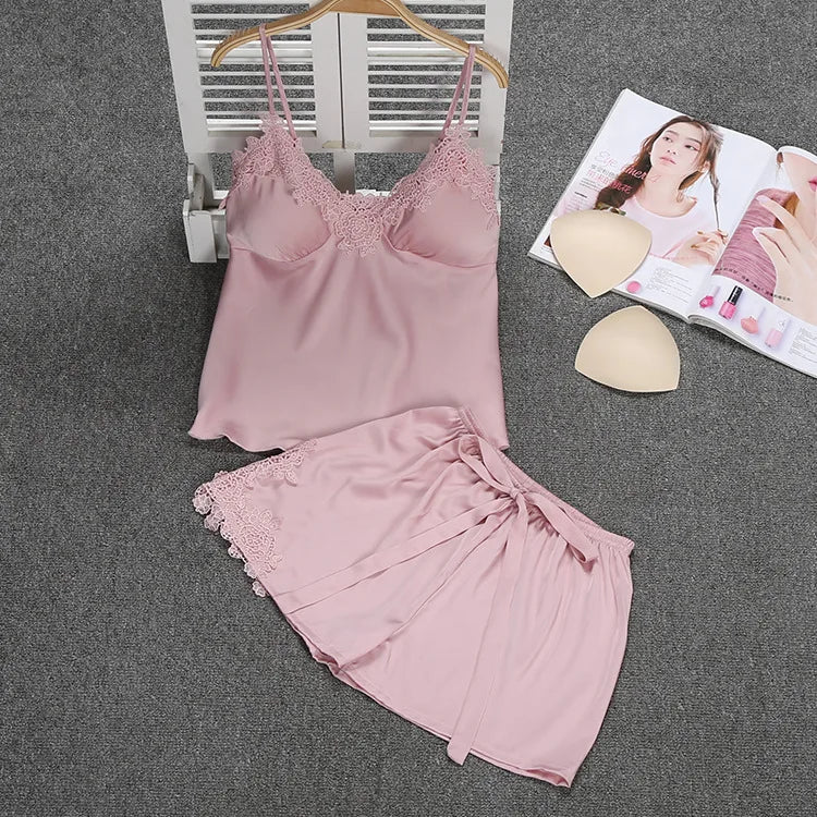 Sweet Bow Sexy Women's Lingerie 2PCS Pajamas Suit