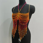Handmade Orange Mermaid Body Chain Bralette With Beaded Harness
