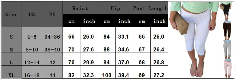 Fold Over Waistband Capri Leggings For Women Solid Color Skinny Pants