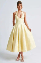 Backless Halter Evening Dress With Lace Jacquard For Elegant Special Occasions