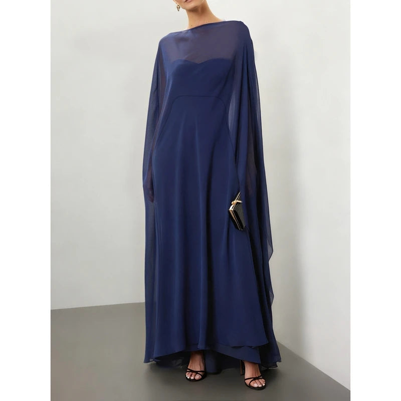Sheer Cape Blouse With High Low Hem Polka Dot Or Solid Color