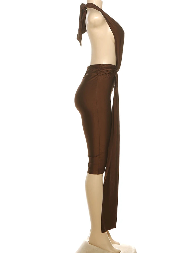 Midnight Patchwork Halter Romper Backless Slim Fit