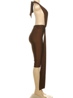 Midnight Patchwork Halter Romper Backless Slim Fit