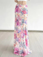 Bohemian Mesh Floral Maxi Skirt For Women Elegant High Waist
