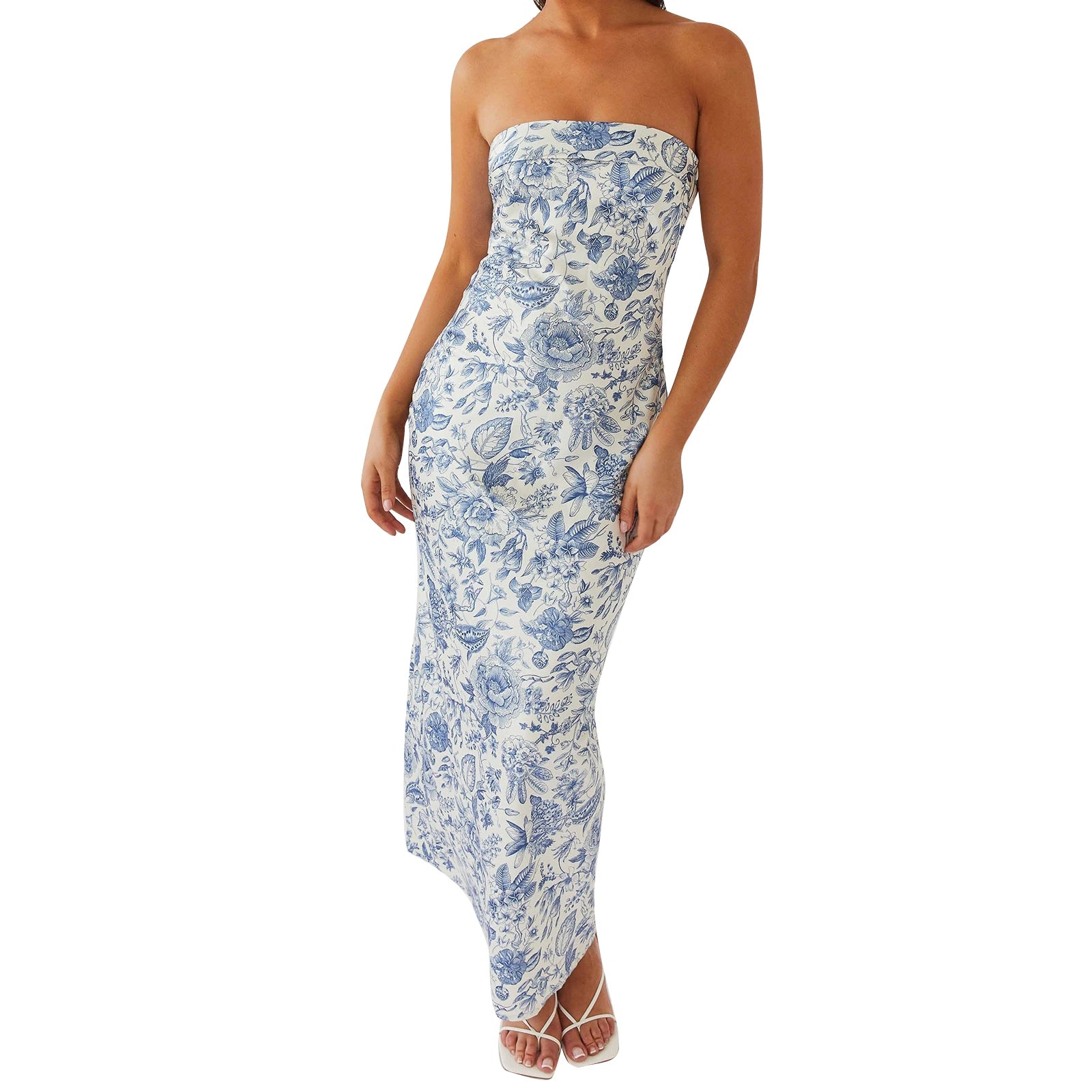Floral Strapless Sleeveless Maxi Dress With Bodycon Silhouette
