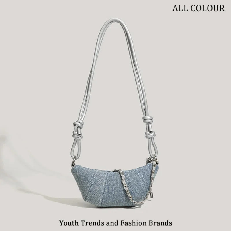 Denim Blue Crossbody Bag For Women With Harajuku Street Flair And Modern High Street Style