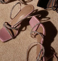 Pink Diamond Sparkle Stiletto Sandals With Open Toe And Square Detail For Evening Parties