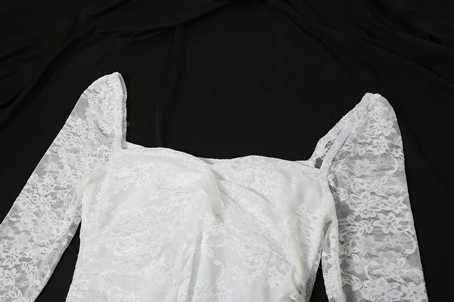 Gothic Fairycore Lace A Line Dress With Flare Sleeves And Square Neck