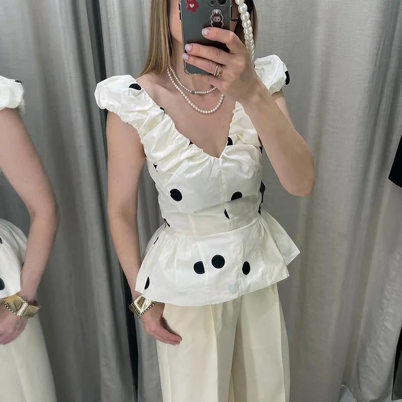 Fashion Women's Lady Suit Halter A-line Tops Bud Loose Skirt Polka Dot Set