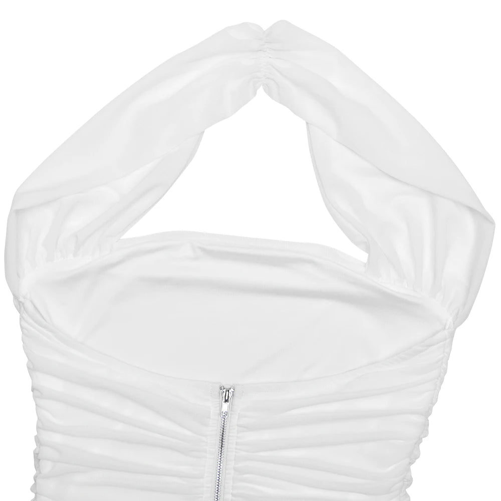 Ruched Halter Backless Top Double Layer