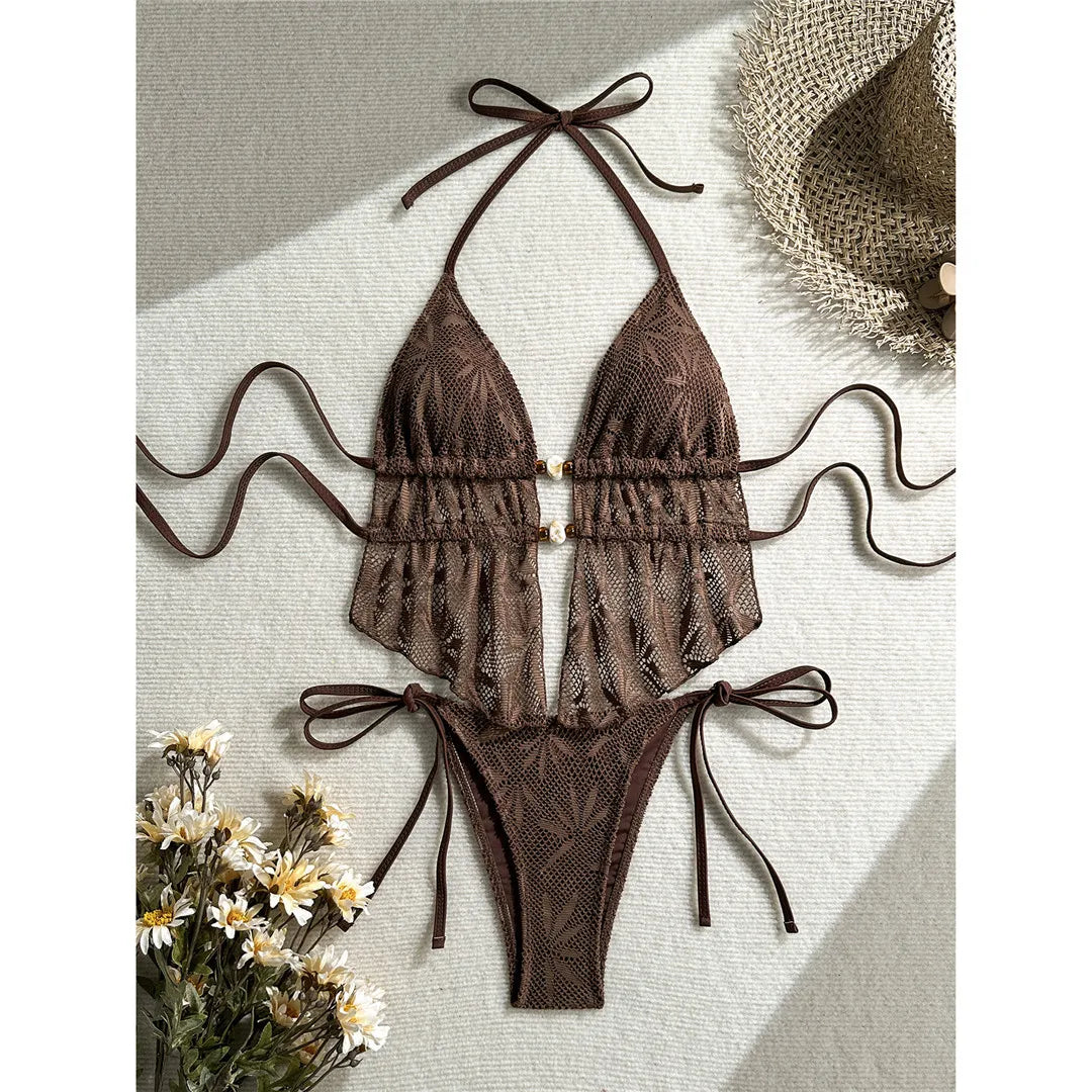 Hollow Out Tankini Halter Bikini Padded Two-pieces Bikini set