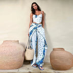 Playful Printed Vest And Trouser Set For Women Two Piece With Sleeveless Slip Top
