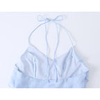 Dreamy Light Blue Halter Backless Mini Dress With Tiered Ruffle Accents